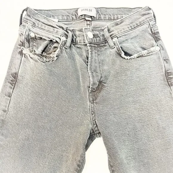 AGOLDE Toni Raw Hem Charcoal Black Denim Skinny Jeans A133D-3002 Size 25
